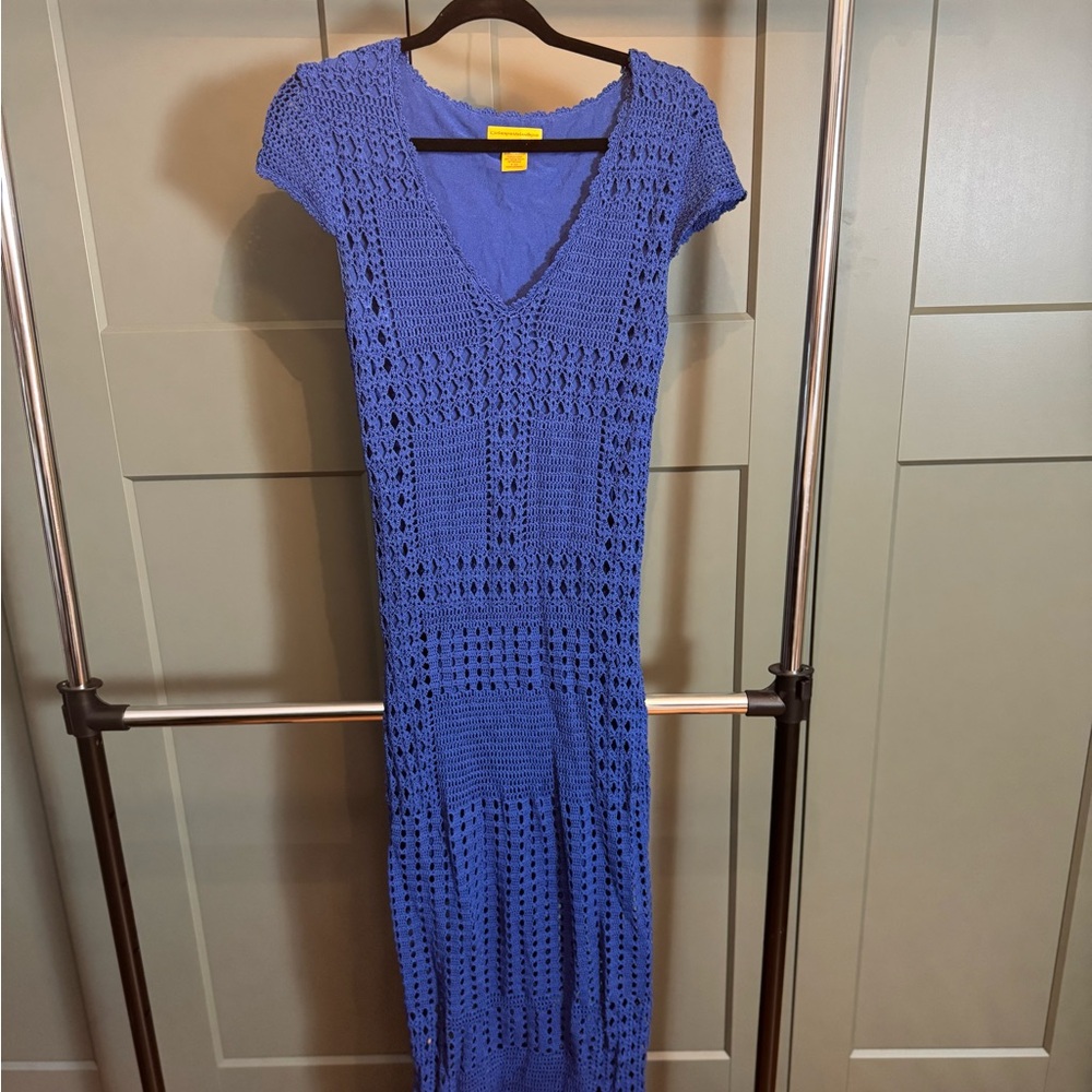Royal blue dress with a fun woven texture for a summer outing